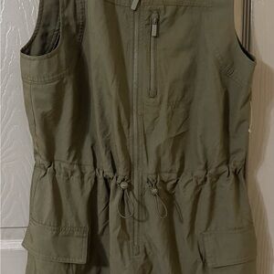 Women’s Olive Green Utility Romper – StretchTech (Size M)